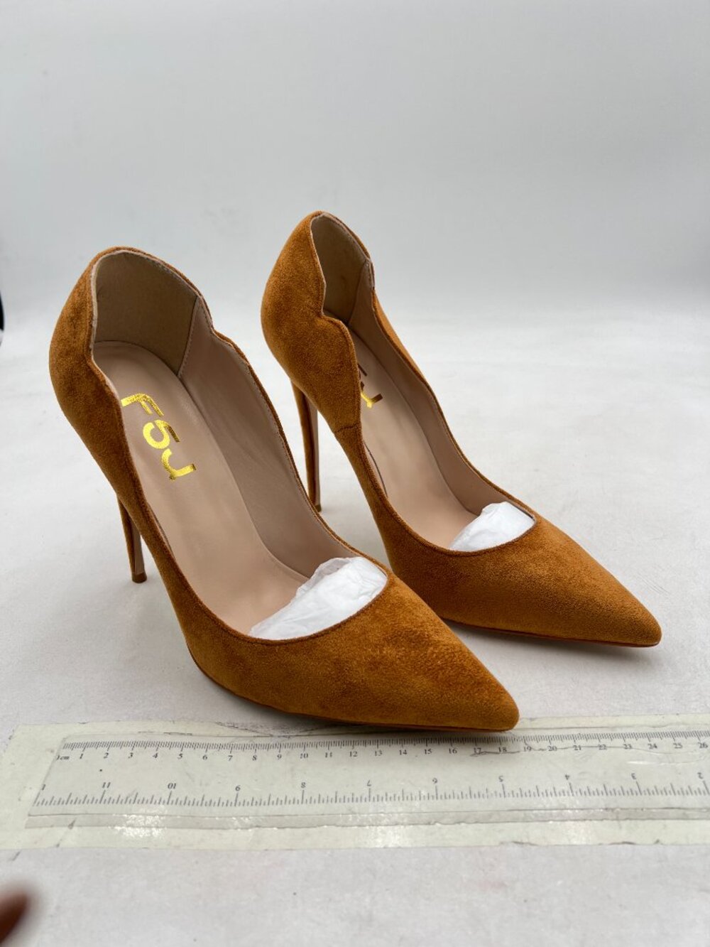 FSJ Brown Suede Pointed Toe High Heels Sexy Stiletto Pumps Office Lady Shoes - Picture 3 of 7